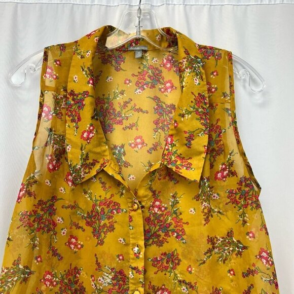 Charlotte Russe Womens Button Up Top Multicolor Floral Print Sleeveless M Sheer - Picture 4 of 11